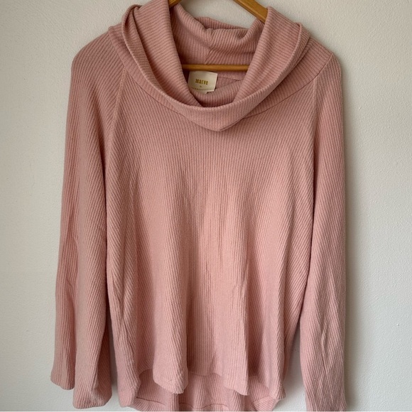 Anthropologie Maeve Womens Pink Ribbed Cowl Neck Sweater Pullover Knit - Picture 2 of 12